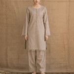 Elegant Beige Ethnic Kurta Pant Set